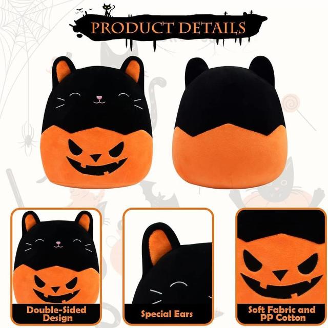 Cute Halloween Cat Plush Pillow Toys, Kawaii Halloween Stuffed Animals Black Cat Plushie