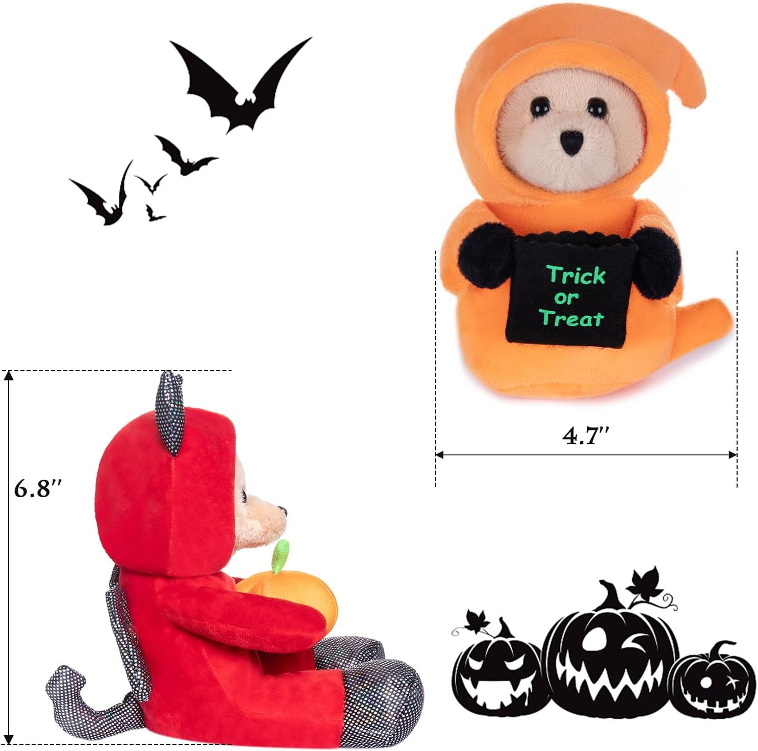 9" Devil Stuffed Animal Teddy Bear Plush Ghost Stuffed Devil Toy with Pumpkin