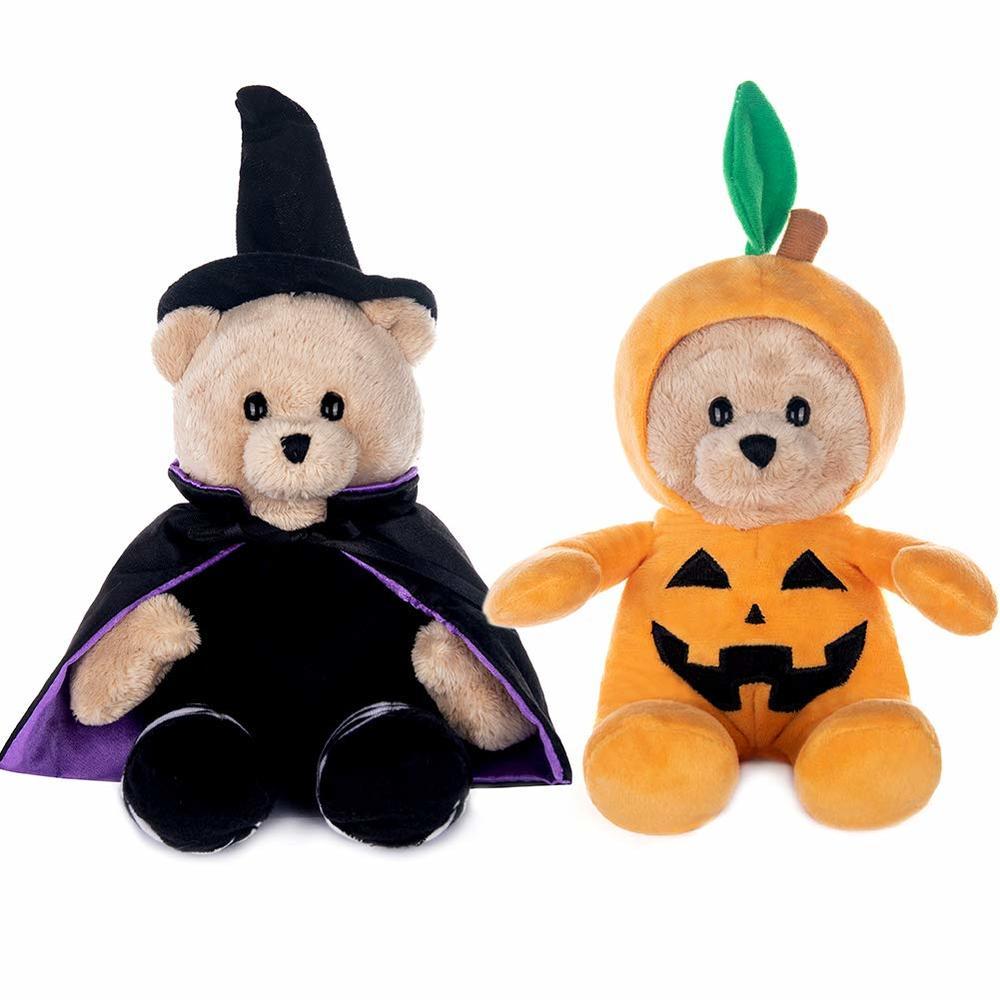 9" Halloween Stuffed Animal Plush Teddy Bear Witch Pumpkin Plush Toy With Fliptable Hats