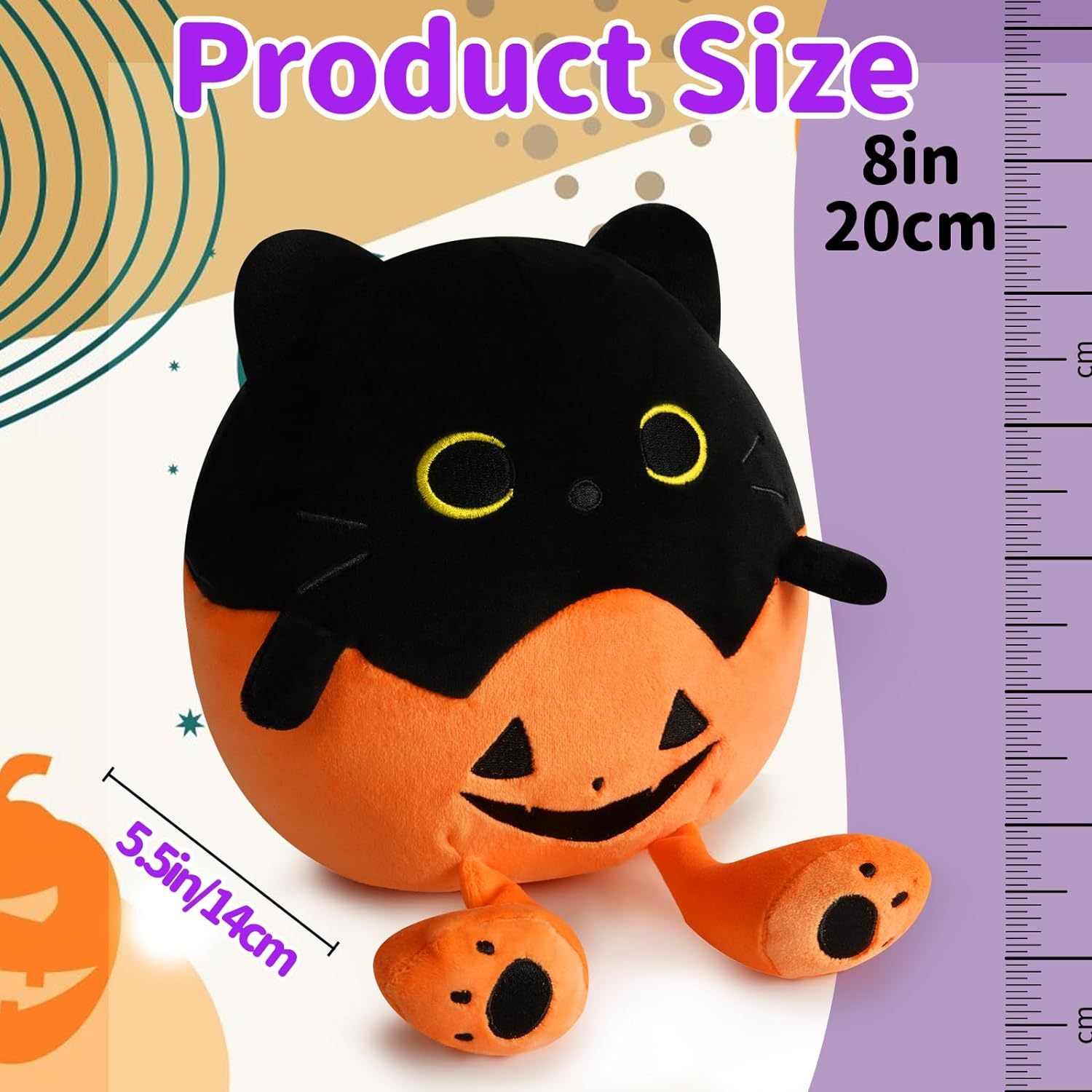 Soft Pumpkin Cat Stuffed Toy for Children Halloween Decoration