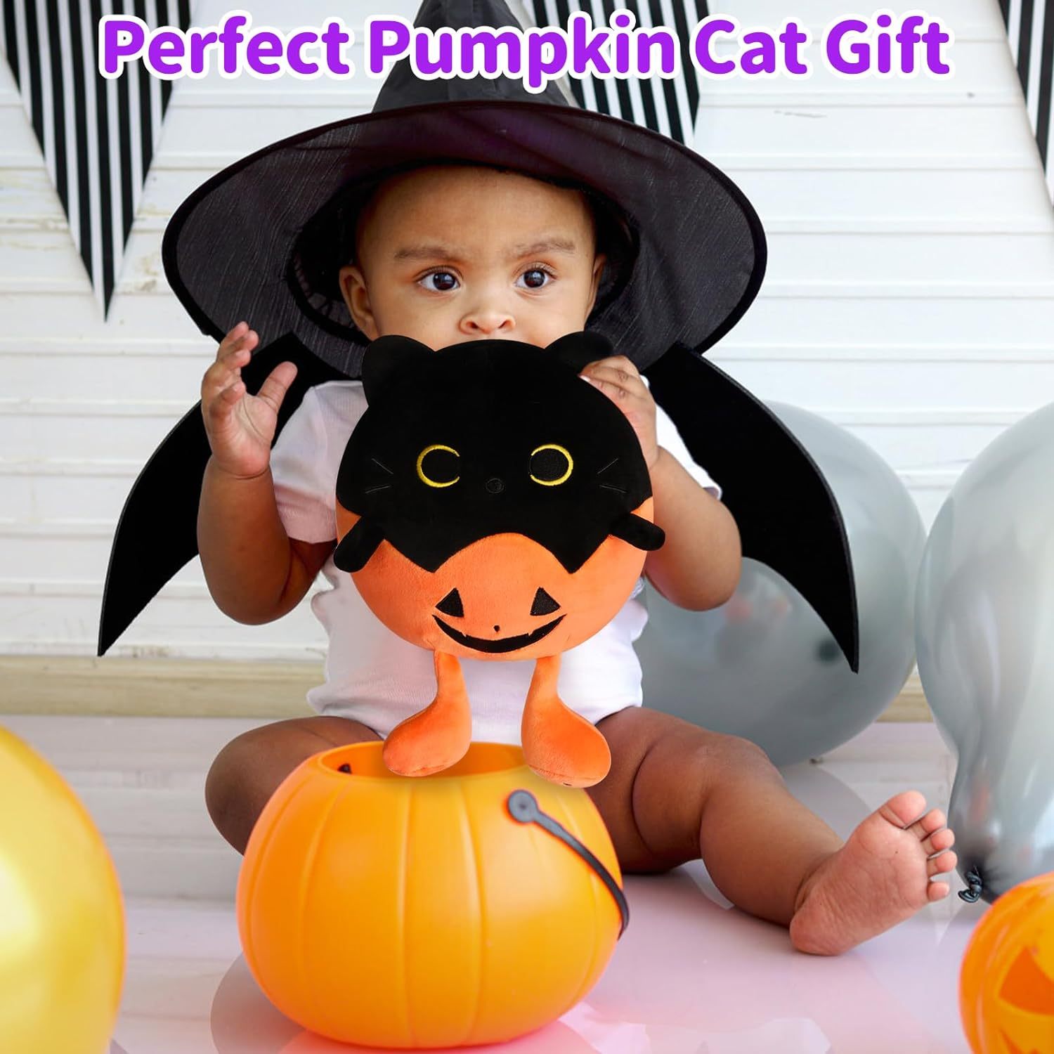 Soft Pumpkin Cat Stuffed Toy for Children Halloween Decoration