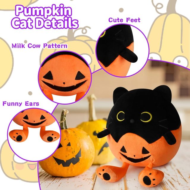 Soft Pumpkin Cat Stuffed Toy for Children Halloween Decoration