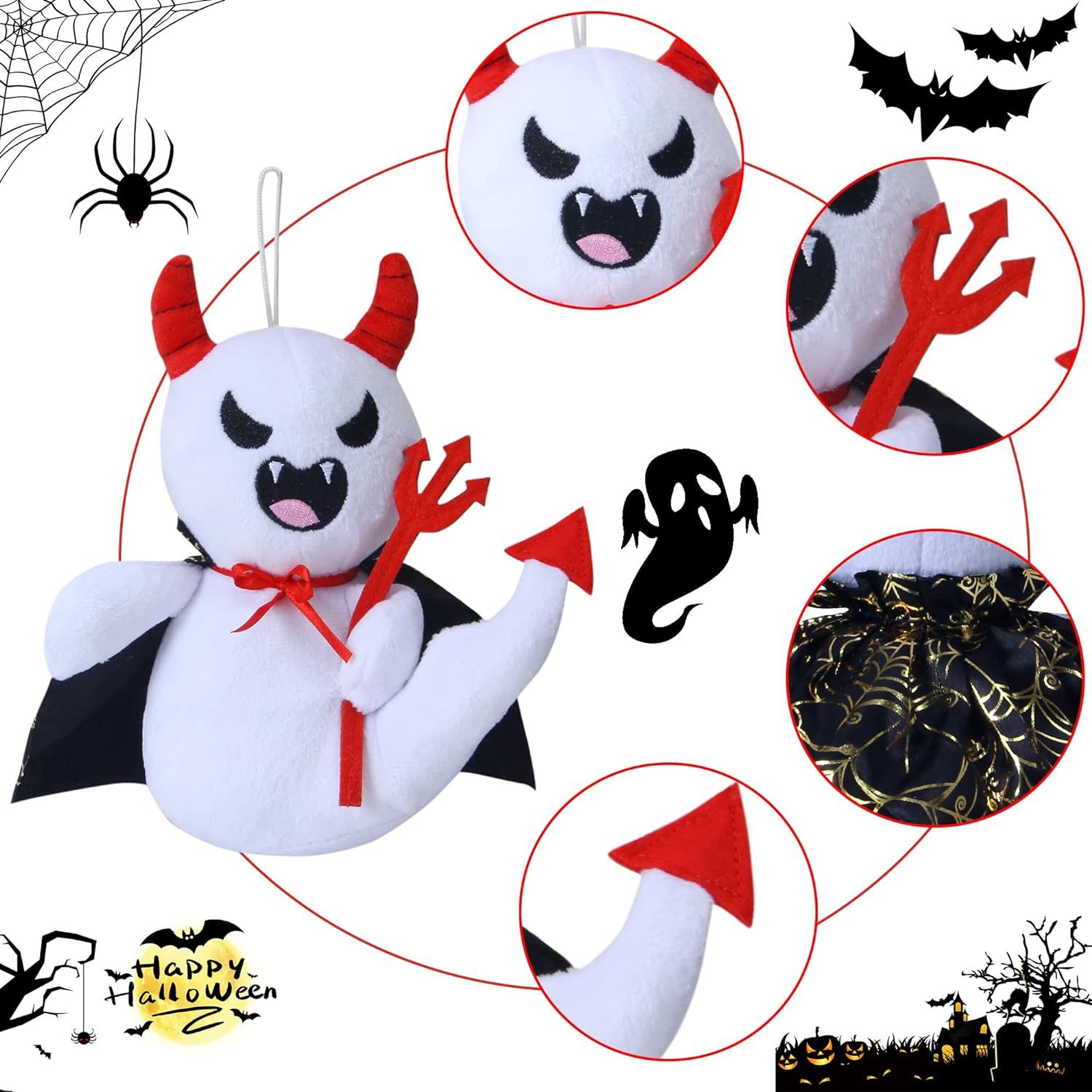 Pack of 3 Hang-able Squishy Plush Toys Hungry Ghost Halloween Stuffed Animals