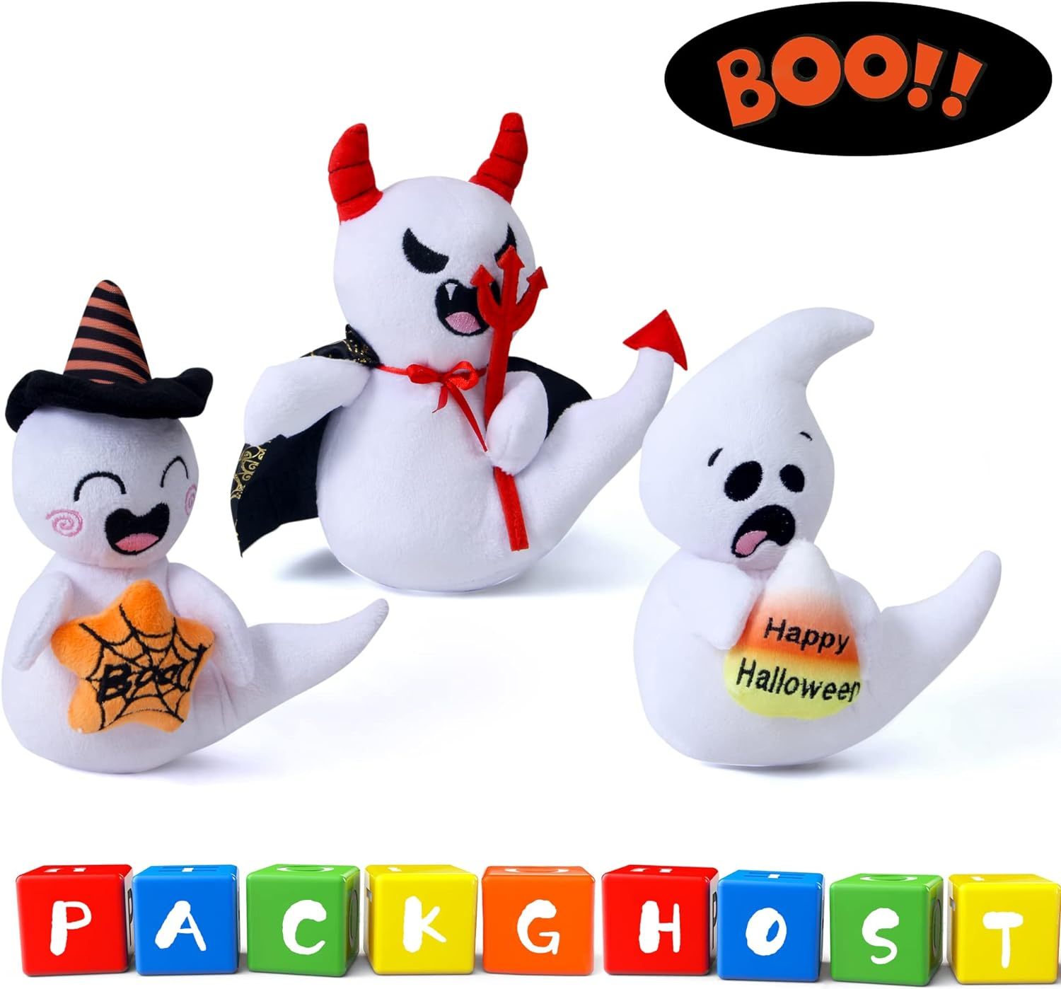 Pack of 3 Hang-able Squishy Plush Toys Hungry Ghost Halloween Stuffed Animals