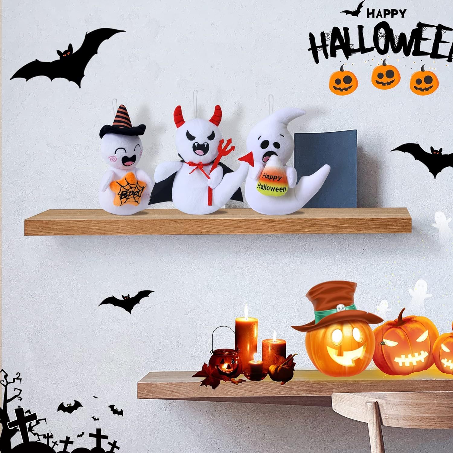 Pack of 3 Hang-able Squishy Plush Toys Hungry Ghost Halloween Stuffed Animals