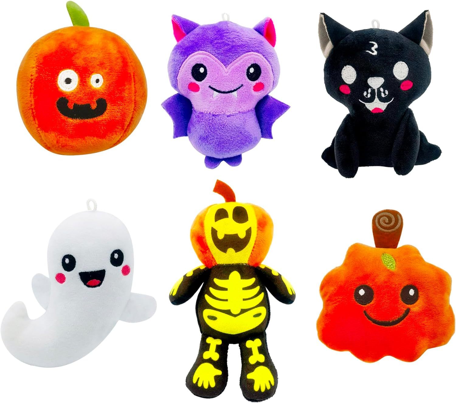 6 Pack Halloween Stuffed Plush Set Soft Pumpkin Toys Gift for Kids Girls Party Favors