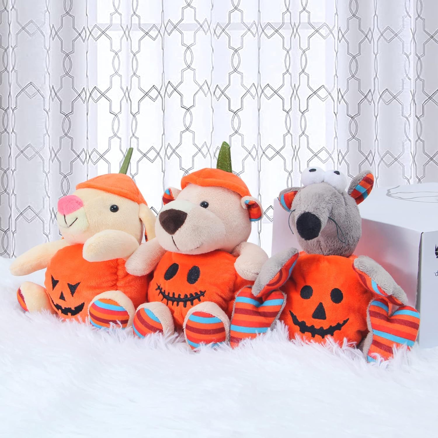3 Halloween Bunny Plush Cuddly Rat Bear Stuffed Animals 9.5” Cute Plush Toys