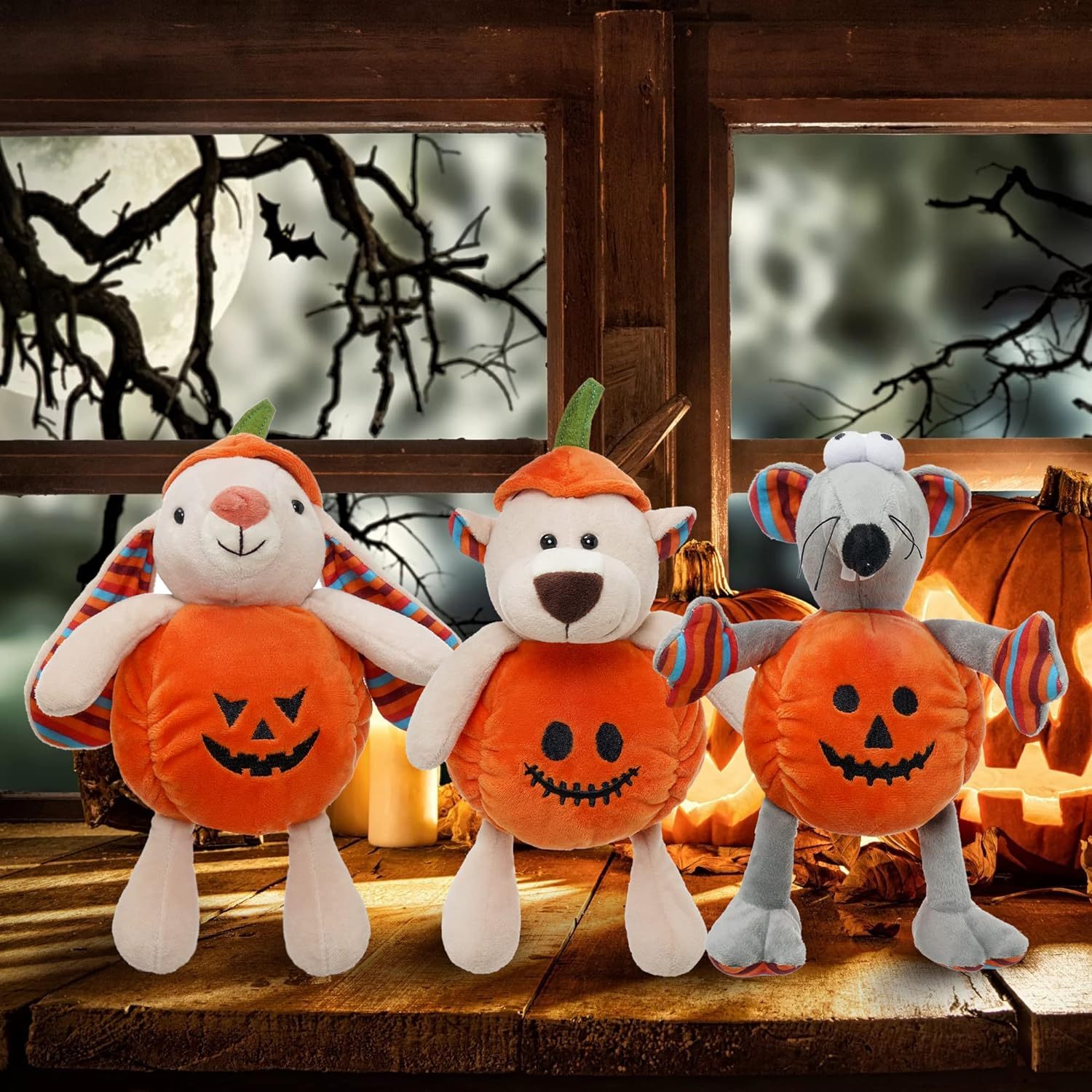3 Halloween Bunny Plush Cuddly Rat Bear Stuffed Animals 9.5” Cute Plush Toys