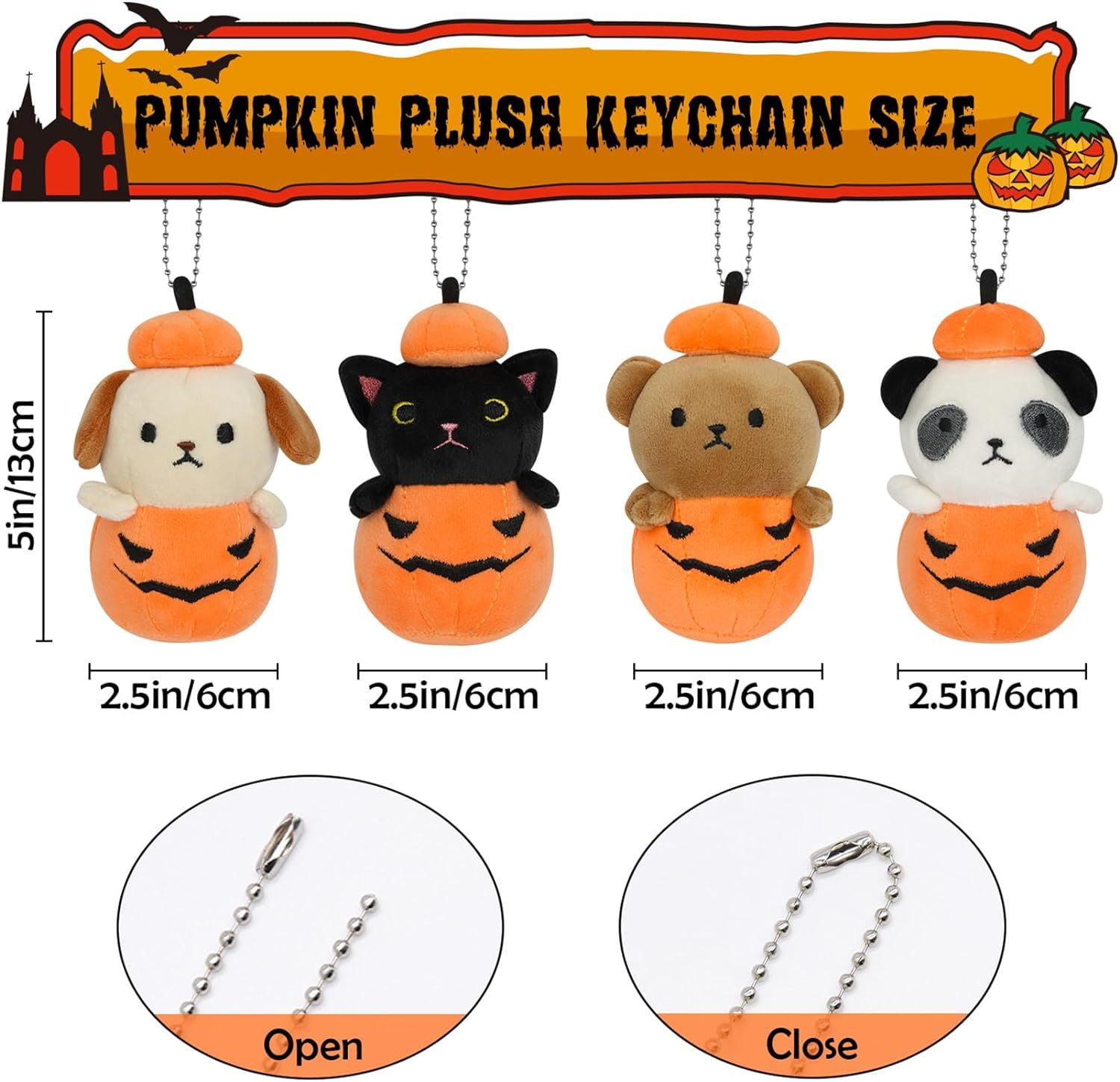 Halloween Pumpkin Stuffed Animal Keychain 4 pcs Plush Pumpkin Set