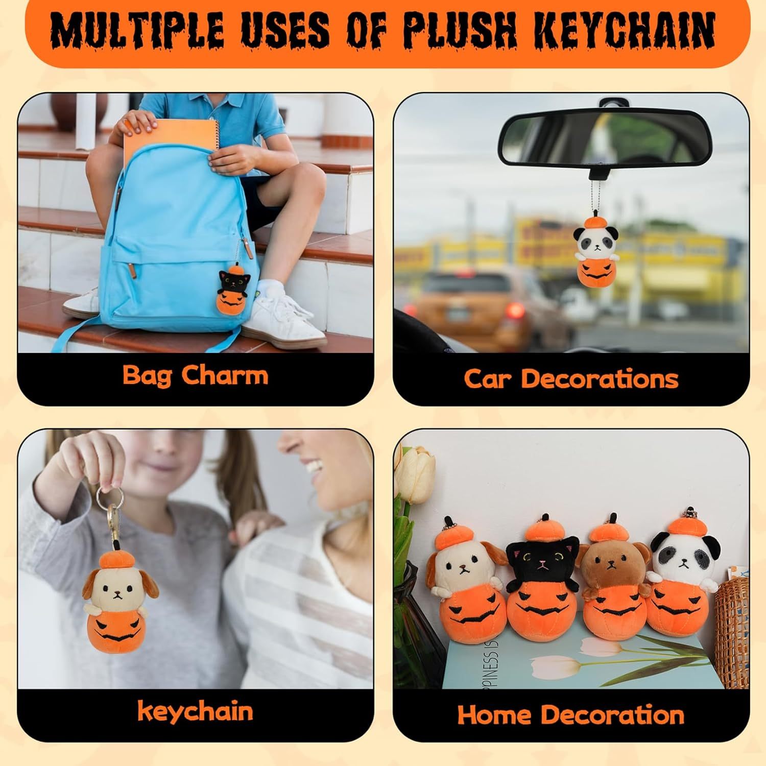 Halloween Pumpkin Stuffed Animal Keychain 4 pcs Plush Pumpkin Set
