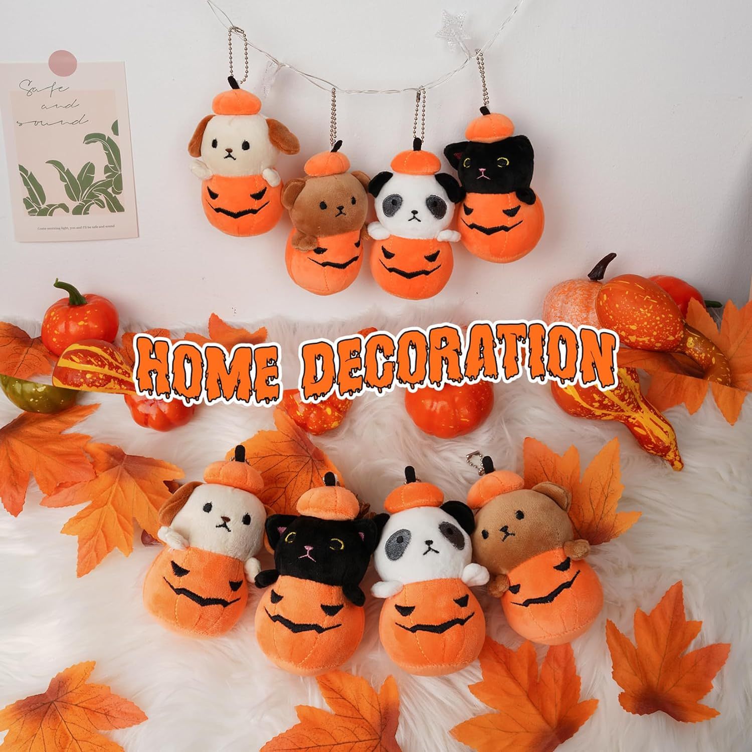 Halloween Pumpkin Stuffed Animal Keychain 4 pcs Plush Pumpkin Set