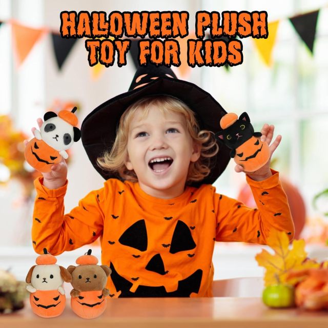 Halloween Pumpkin Stuffed Animal Keychain 4 pcs Plush Pumpkin Set