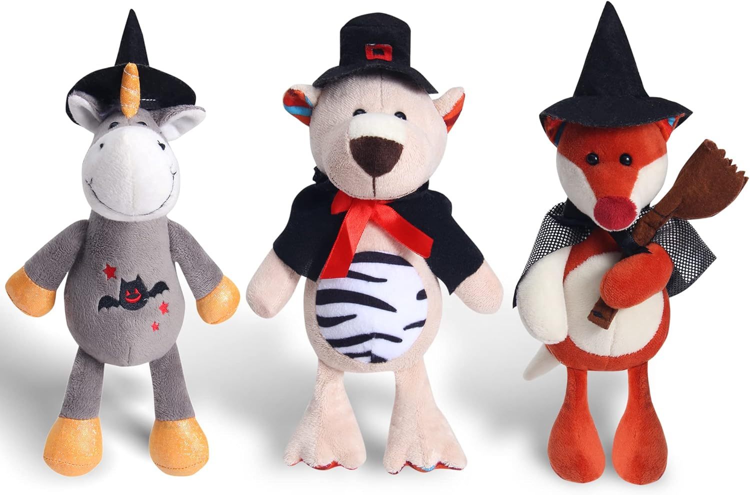 Pack of 3 Halloween Squishy Bear Cuddly Plush Fox Unicorn Stuffed Animals 12”Cute Plush Toys Collection