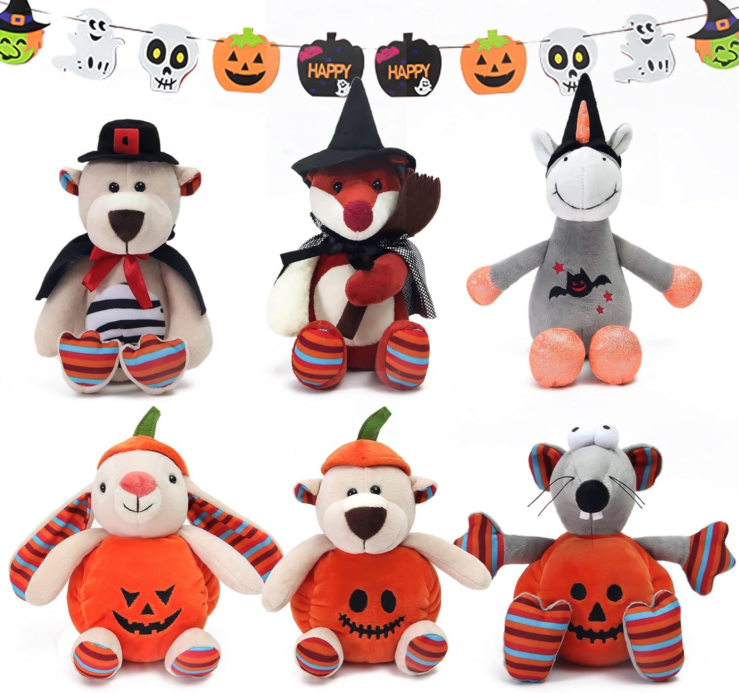 Pack of 3 Halloween Squishy Bear Cuddly Plush Fox Unicorn Stuffed Animals 12”Cute Plush Toys Collection