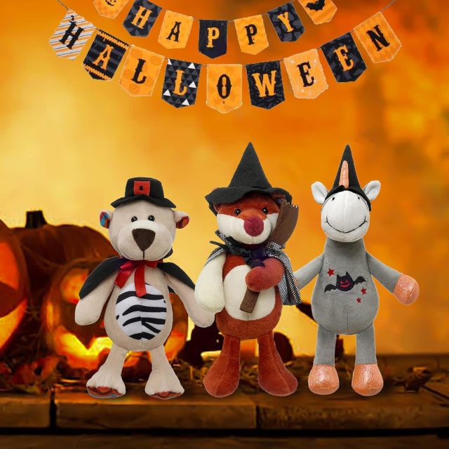 Pack of 3 Halloween Squishy Bear Cuddly Plush Fox Unicorn Stuffed Animals 12”Cute Plush Toys Collection