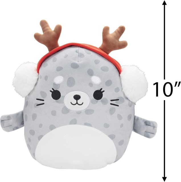 10" Soft Squishy Seal Stuffed Animal Toy Spotted Seal with Earmuffs Winter Plush