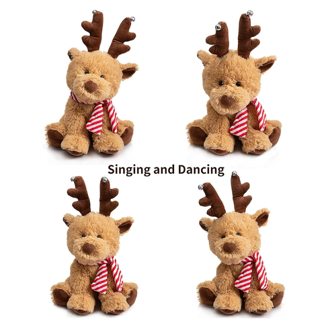 Animated Christmas Plush Reindeer Stuffed Animal Singing and Dancing Deer Toy for Kids