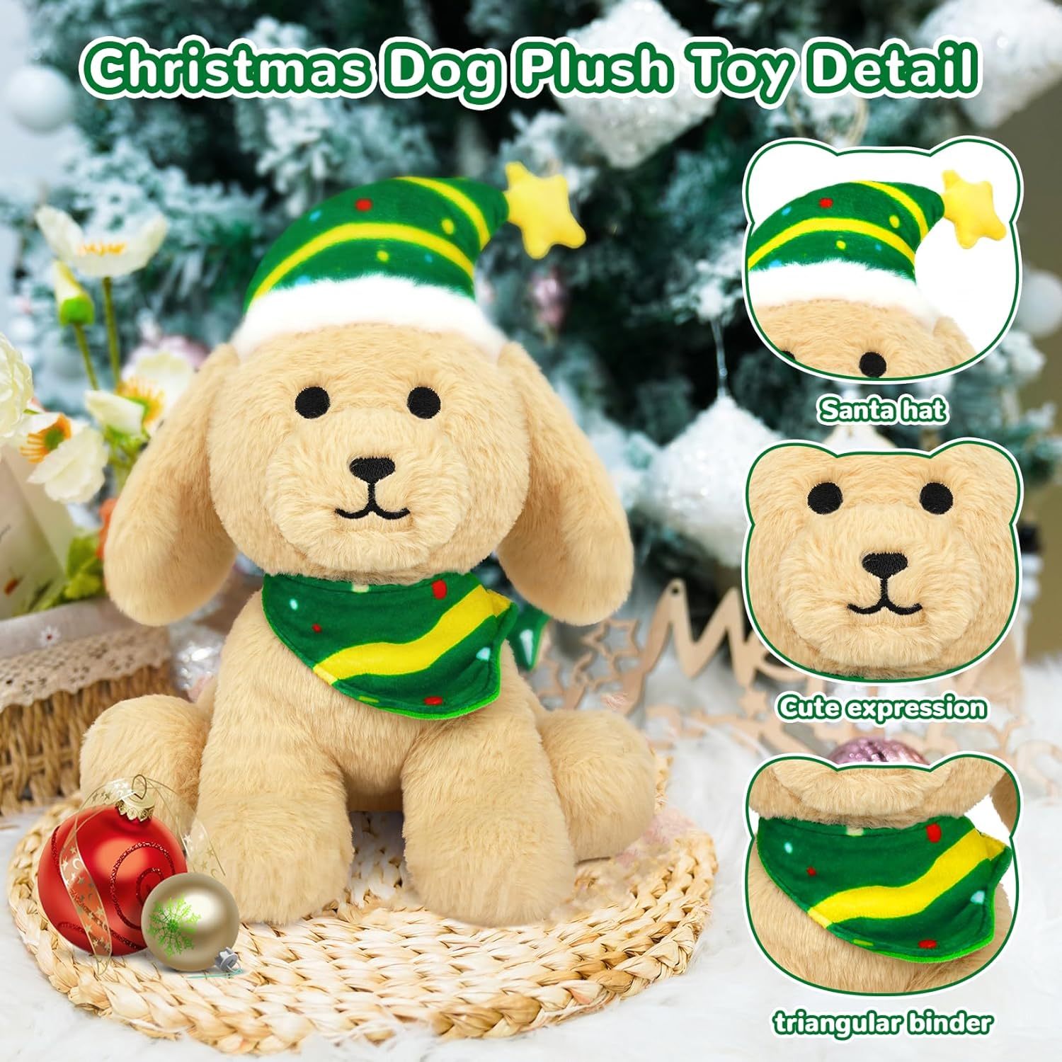 Christmas Stuffed Animal Cute Plush Dog Puppy Doll for Kids Boys Girls