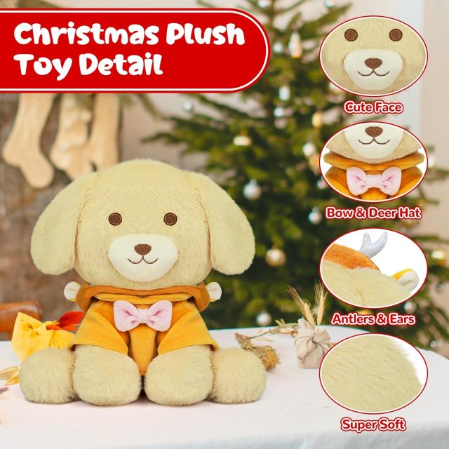 9in Christmas Plush Dog Reindeer Elk Plush Kawaii Stuffed Dog Doll Toy