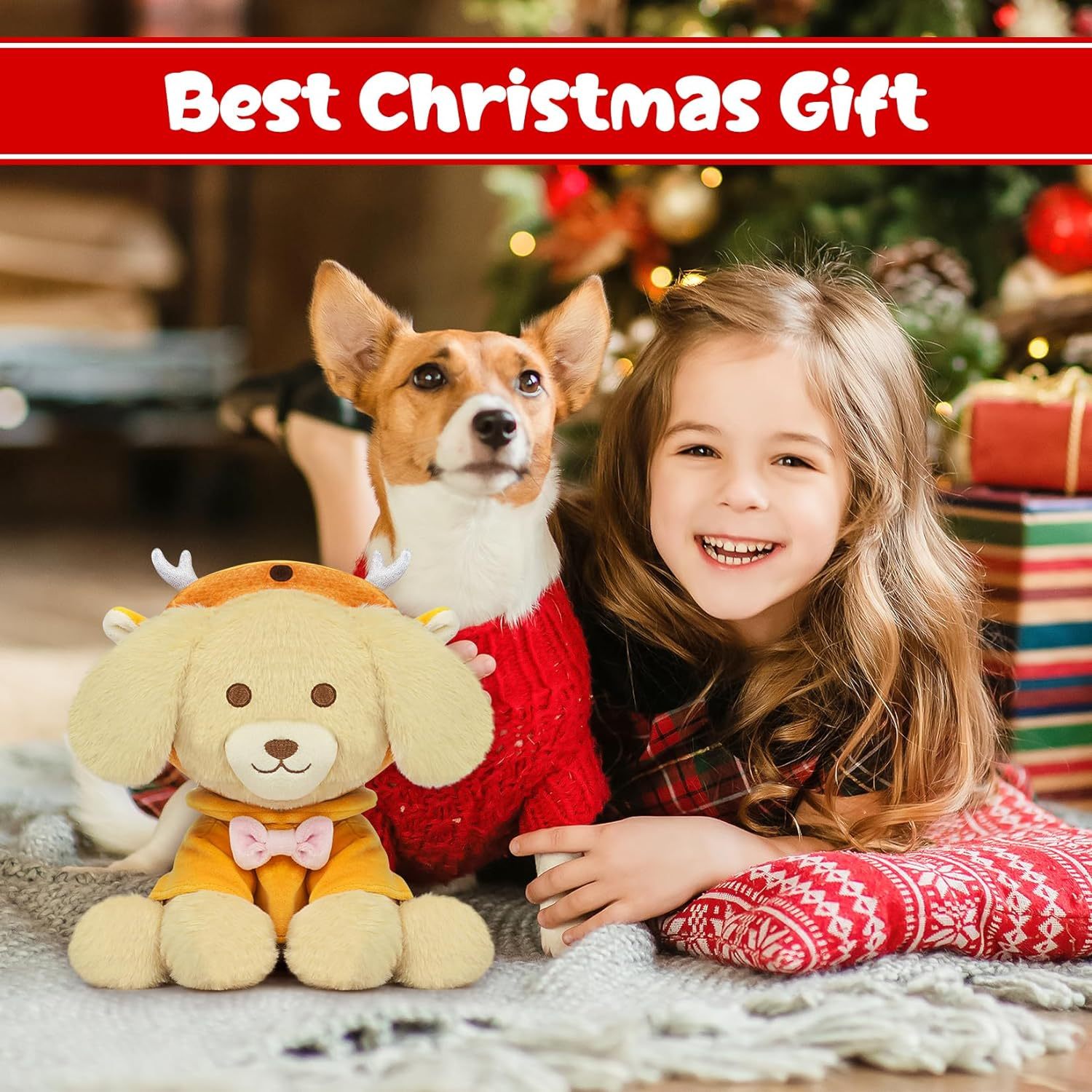 9in Christmas Plush Dog Reindeer Elk Plush Kawaii Stuffed Dog Doll Toy