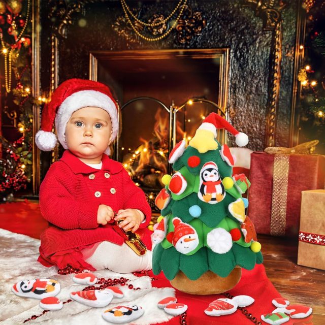 12 Pcs Christmas Tree Plush Set Christmas Tree Stuffed Plush Gifts Santa Claus Snowmen DIY Plush