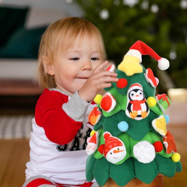 12 Pcs Christmas Tree Plush Set Christmas Tree Stuffed Plush Gifts Santa Claus Snowmen DIY Plush
