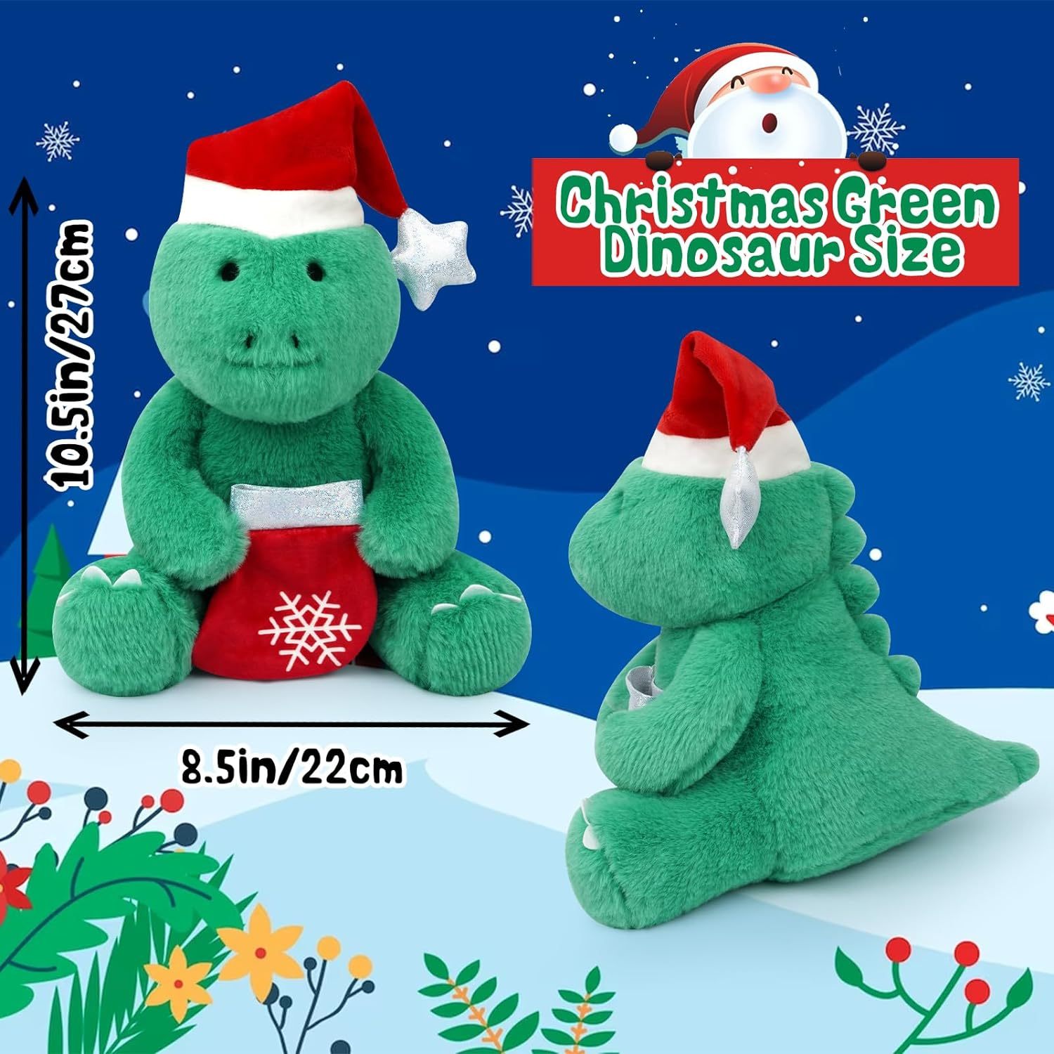 Christmas Stuffed Animal Dinosaur Plushie Kawaii Green Dinosaur Plush Toys