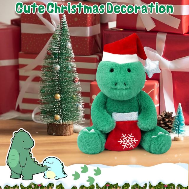 Christmas Stuffed Animal Dinosaur Plushie Kawaii Green Dinosaur Plush Toys