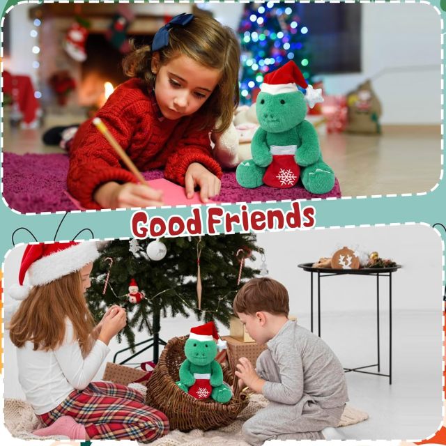 Christmas Stuffed Animal Dinosaur Plushie Kawaii Green Dinosaur Plush Toys