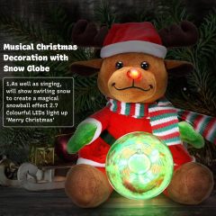 11 Inch Christmas Elk Plush Cuddly Toys with Snow Globe