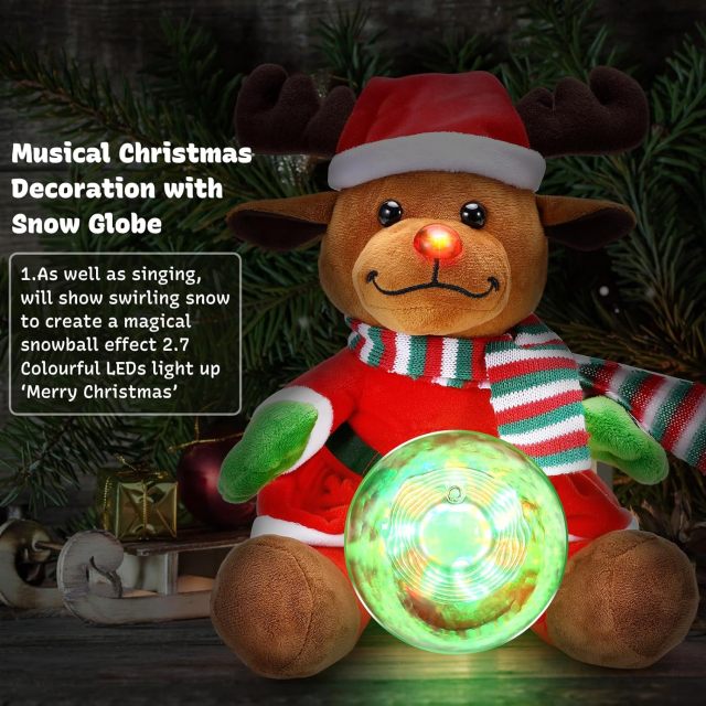 11 Inch Christmas Elk Plush Cuddly Toys with Snow Globe