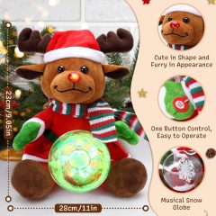 11 Inch Christmas Elk Plush Cuddly Toys with Snow Globe