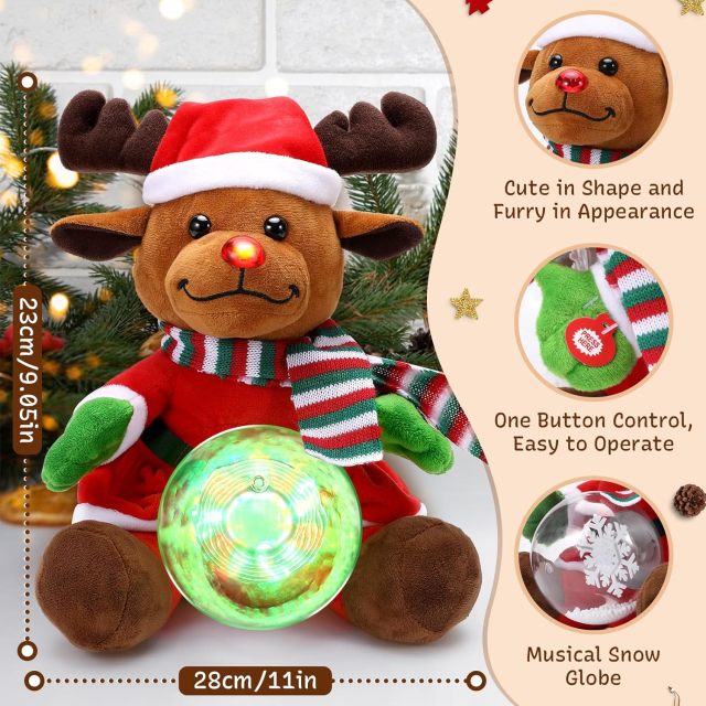 11 Inch Christmas Elk Plush Cuddly Toys with Snow Globe
