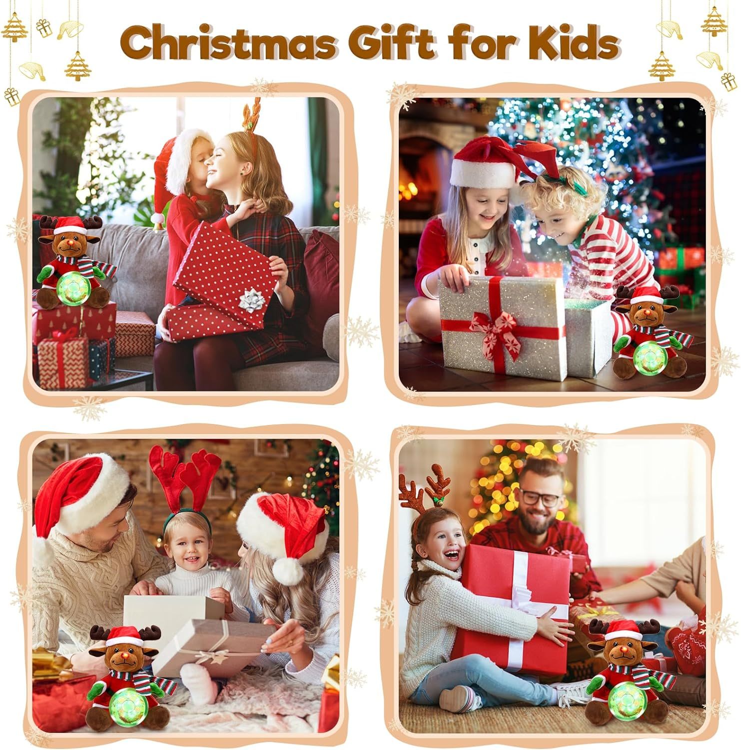 11 Inch Christmas Elk Plush Cuddly Toys with Snow Globe