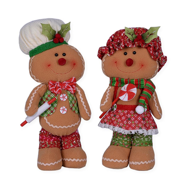 Smiling Mr. and Mrs. Gingerbread Plush Christmas Figurine Set of 2
