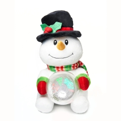 Cute Snowman Plush Toys holds an LED Snowglobe