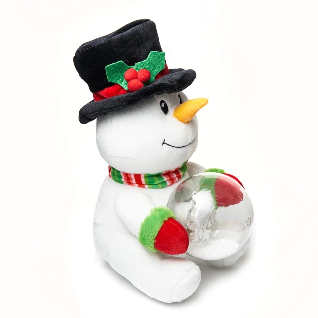 Cute Snowman Plush Toys holds an LED Snowglobe