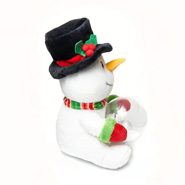 Cute Snowman Plush Toys holds an LED Snowglobe