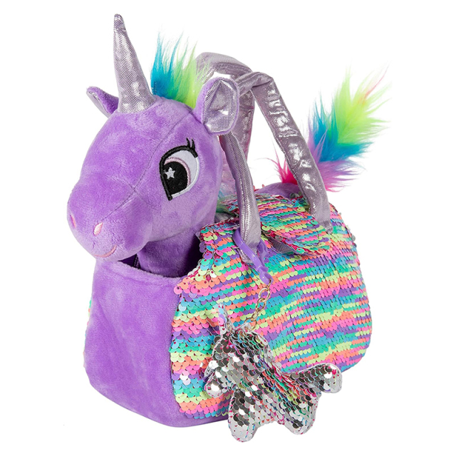 Reversible Sequins Charm Unicorn Toys Stuffed Animal for Kids (Purple Rainbow Unicorn)