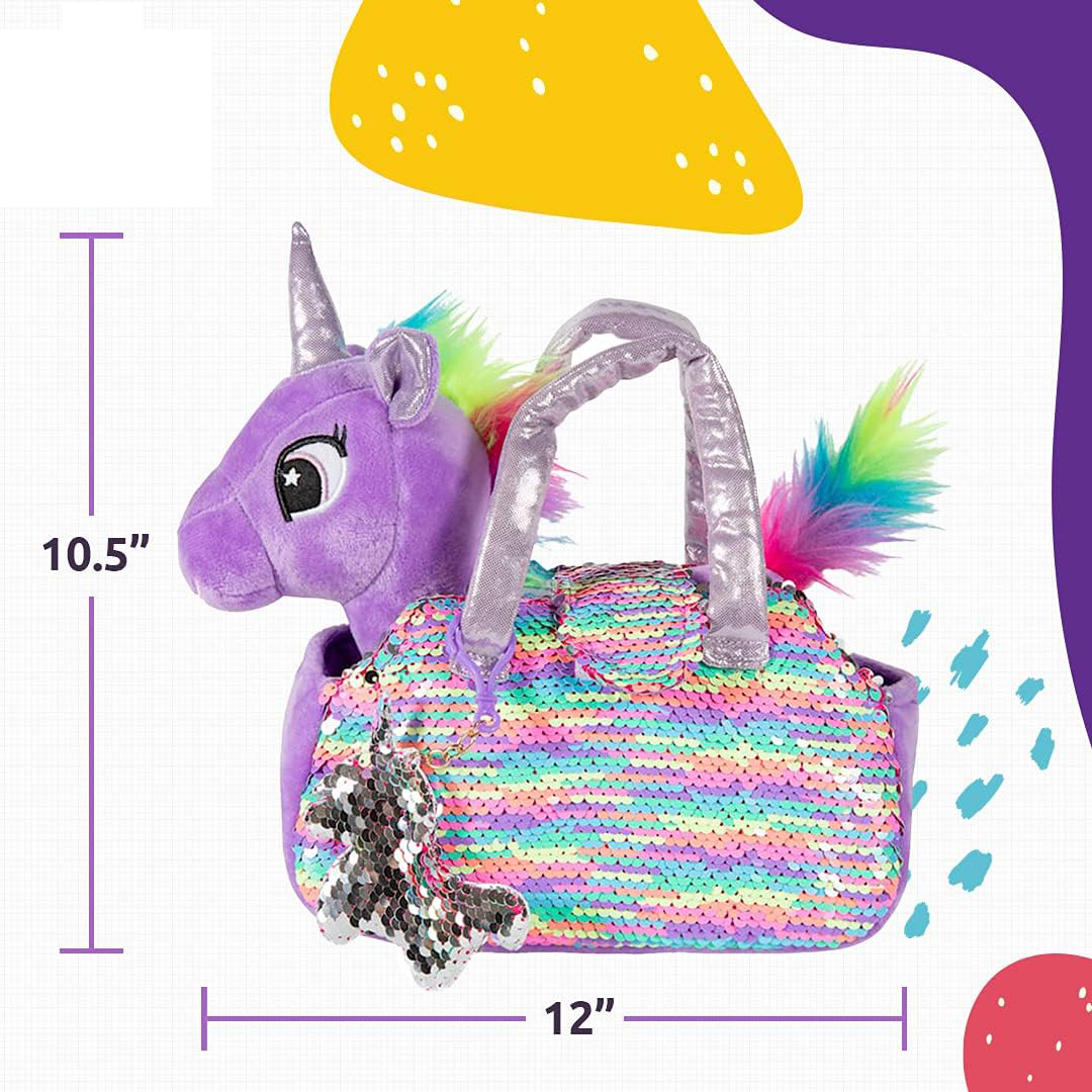 Reversible Sequins Charm Unicorn Toys Stuffed Animal for Kids (Purple Rainbow Unicorn)