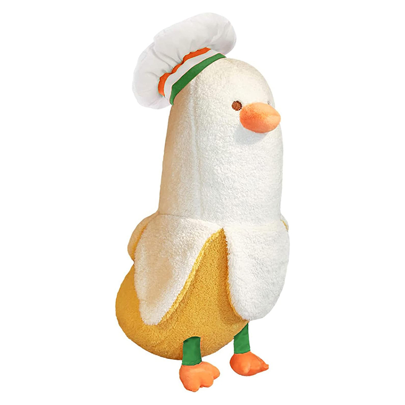 Cute Banana Duck Stuffed Animal Long Banana Chef Duck Plush Pillow