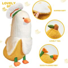 Cute Banana Duck Stuffed Animal Long Banana Chef Duck Plush Pillow