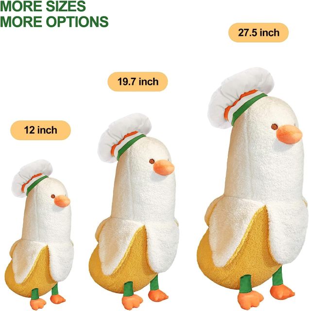 Cute Banana Duck Stuffed Animal Long Banana Chef Duck Plush Pillow