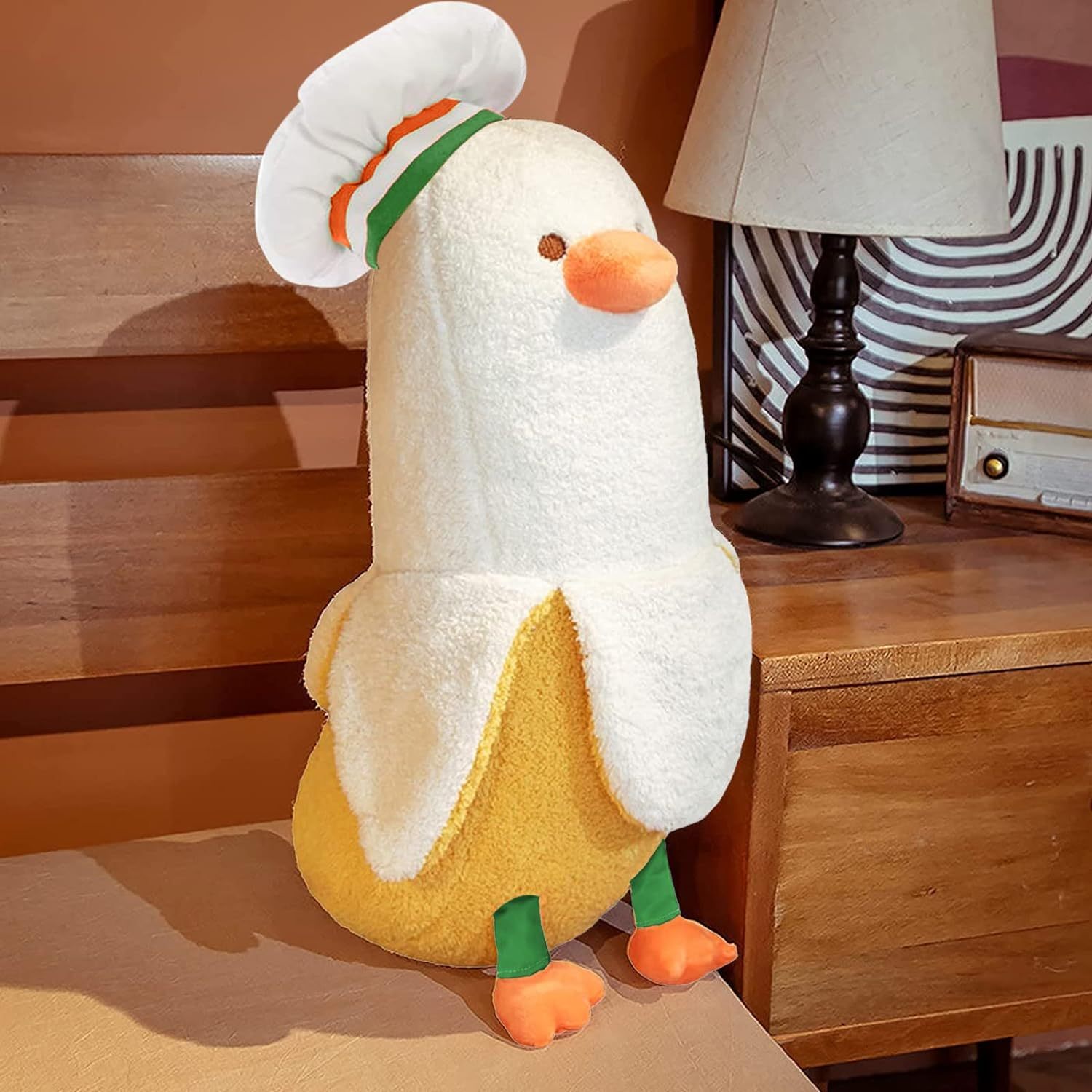 Cute Banana Duck Stuffed Animal Long Banana Chef Duck Plush Pillow