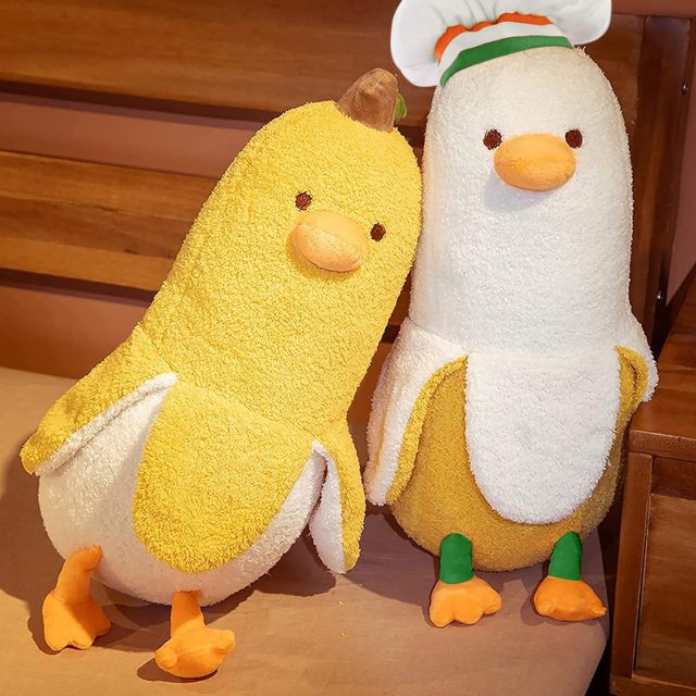 Cute Banana Duck Stuffed Animal Long Banana Chef Duck Plush Pillow