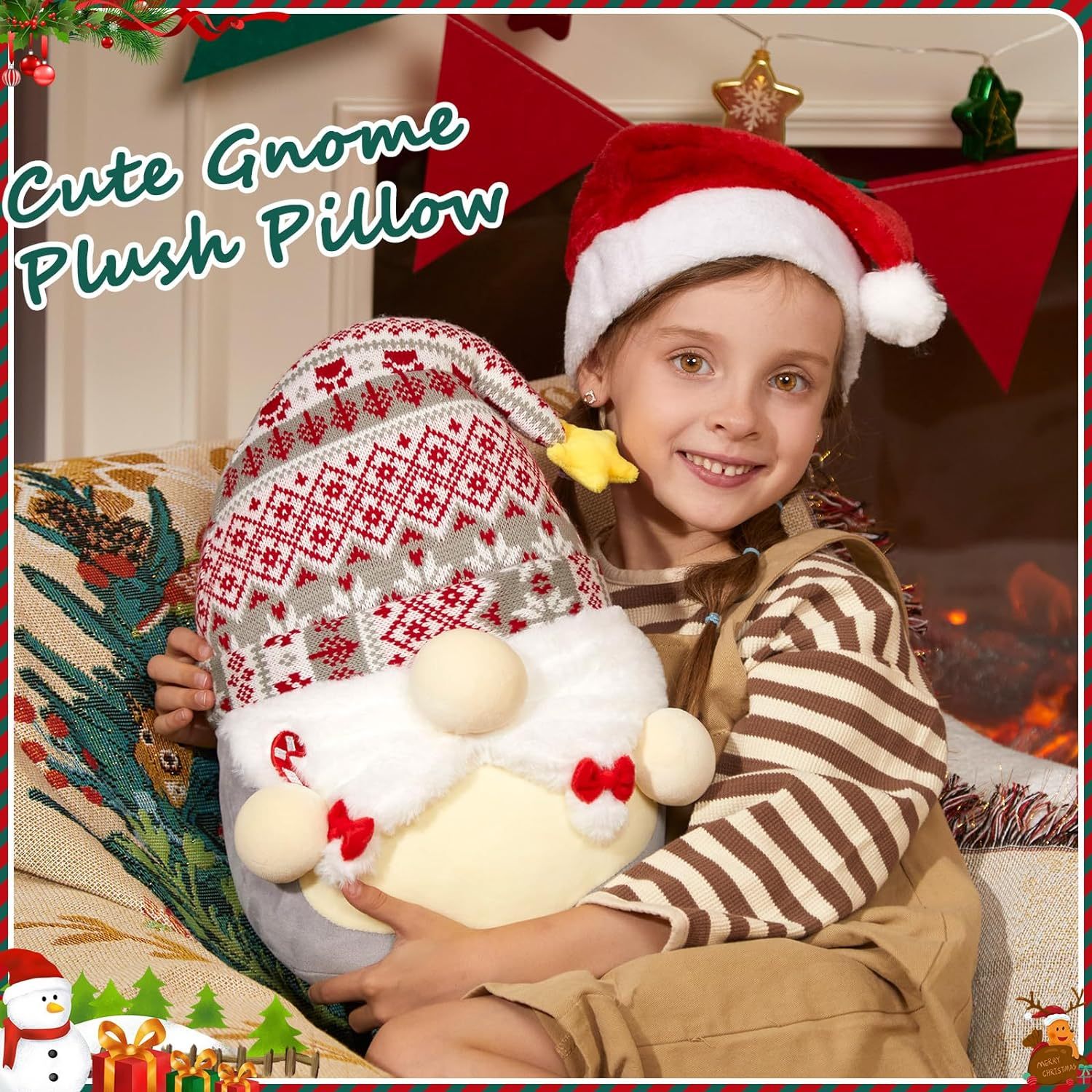 Christmas Gnome Soft Plush Pillow 12 Inches Xmas Gnome Stuffed Animal