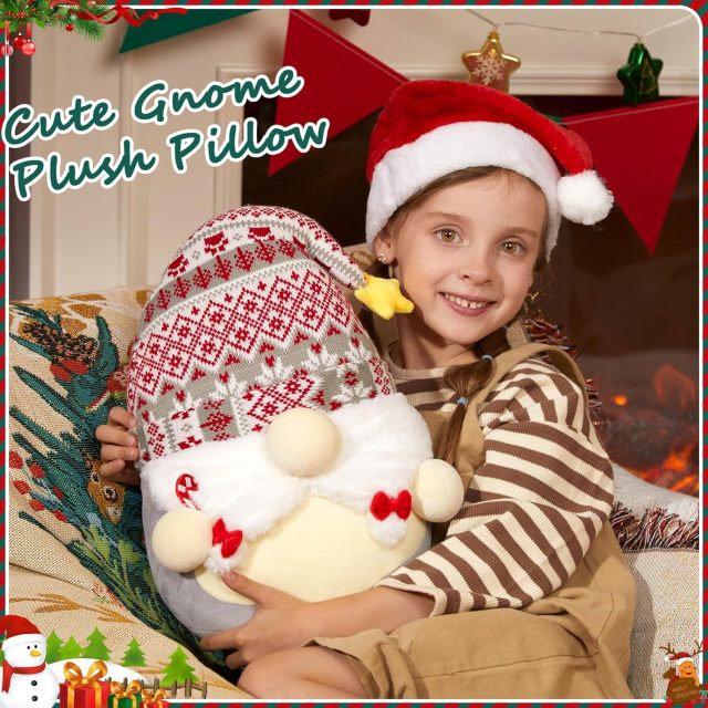 Christmas Gnome Soft Plush Pillow 12 Inches Xmas Gnome Stuffed Animal