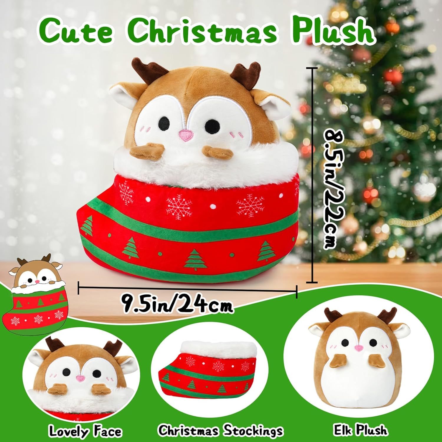 9.5 Inches Cute Christmas Stuffed Animal Elk Plush Reindeer Toy