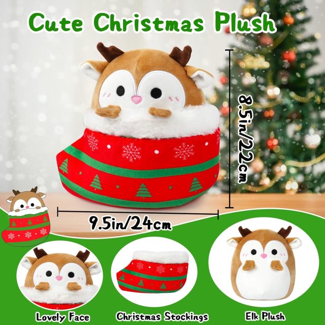 9.5 Inches Cute Christmas Stuffed Animal Elk Plush Reindeer Toy