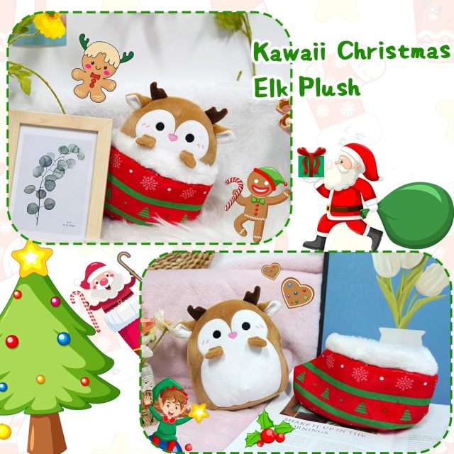 9.5 Inches Cute Christmas Stuffed Animal Elk Plush Reindeer Toy